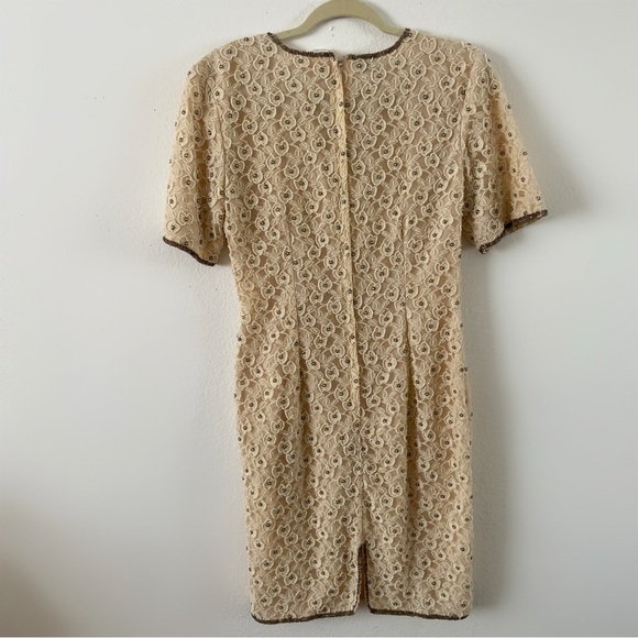 Vintage 60s sténay cream beaded shift dress short sleeve dress Pearl formal glam - Picture 3 of 7